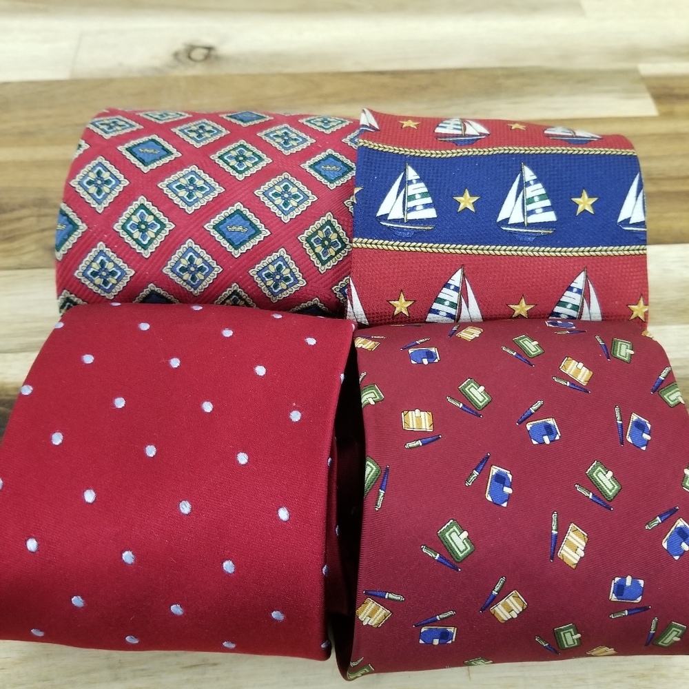 Lot of 4 Tommy Hilfiger Silk Ties Red Novelty Prints Sailboat Paisley Journals